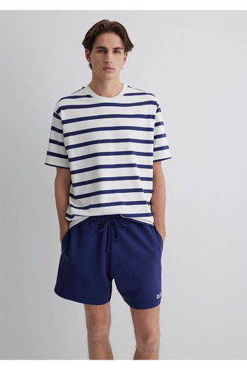 Navy Blue Striped T-Shirt Loose Fit / Loose Relaxed Cut 0612738-70496
