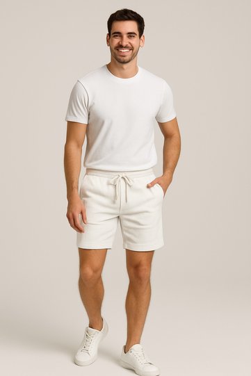 8023 Model Ecru Color Premium Summer Shorts with Ornamental Tag Detail