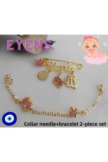 2-Piece Mashallah Set Pink (Neckline + Bracelet)
