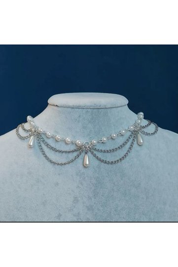 Elegant Silver Color Pearl Chain Women's Necklace