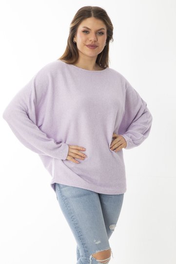 Women's Plus Size Lilac Bat Sleeve Self-Striped Wool Viscose Blouse 65N37007