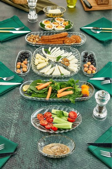 9 Piece Glass Stella Series Breakfast Set, Breakfast Set, Presentation - Fish Back