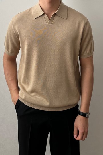 تي شيرت تريكو رجالي بأكمام قصيرة وياقة بولو من Camel Patch
