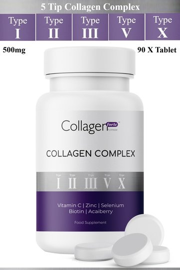 5 Types Collagen Complex Type 1,2,3,5 and Type 10 Biotin, Zinc, Selenium, Vitamin C & Açai, 90 Tablets