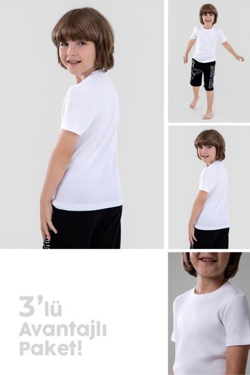 Boy's Cotton Crew Neck Flannel T-Shirt 3 Pack White