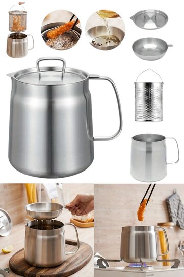 Stainless Steel Multifunctional Oil Filter Frying Basket Fryer with Oil Filter Pot and Strainer 2 Lt
