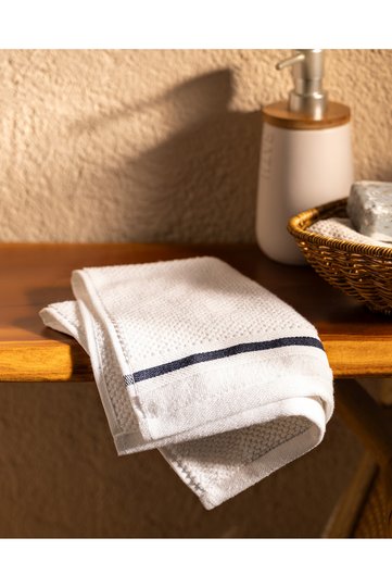 Cera 2-Piece 100% Cotton Hand Towels - White/Navy Blue - 30X45 cm