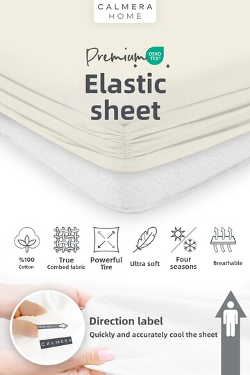 100% Cotton Combed Elastic Sheet - Single |   Double |   Battal King Size - Ecru