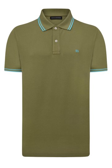 Men's Green Polo Collar, Cool Holding, Quick Drying, Cotton, Polo Non Curling Collar T-Shirt