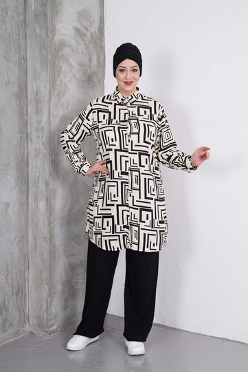 Black Labyrinth Striped Tunic and Black Pants Set
