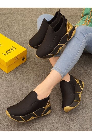 Lussi Black - Gold Colored Sole Parachute Fabric Lux Women's Sneakers