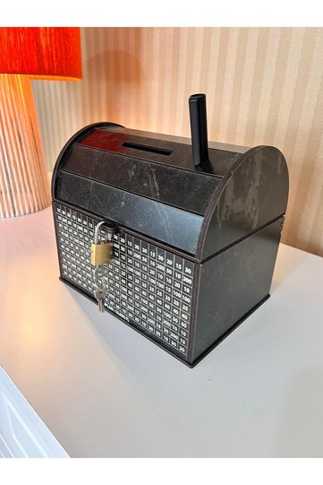 Target Piggy Bank - Parabox Wooden Type Box 10,000 Tl Medium Size Black Pen