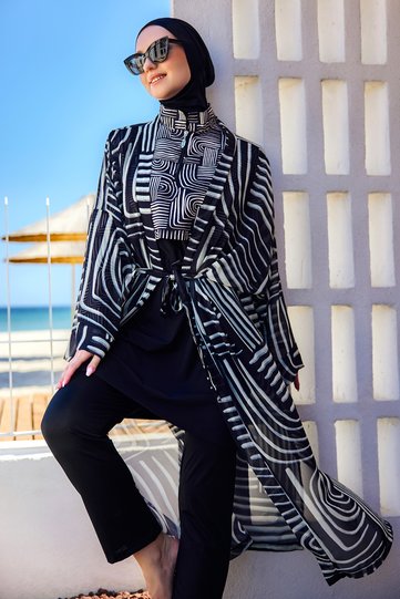 كيمونو كافتان فردي على ملابس السباحة الإسلامية من Remsa Pareo Black02 RP032 Labire