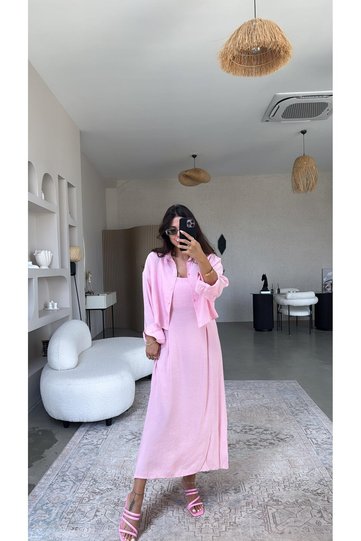 Pink Modal Shirt Dress - 7004