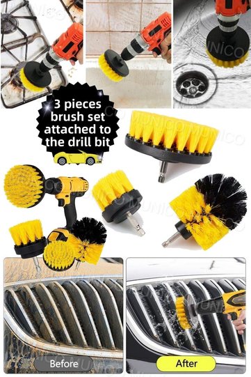 End to Wash the Carpet! Home Practical Carpet Seat Washing Apparatus 3 Pieces Drill Bit Cleaning Brush
