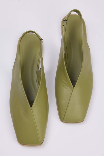 Mint Genuine Leather Open-Back Square Toe Women's Ballet Flats TAKSS25BE00018