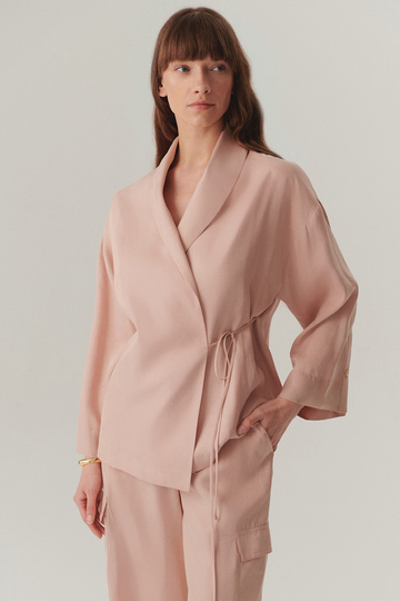 Double Breasted Lacing Closure Comfortable Fit Modal Fabric Powder Jacket