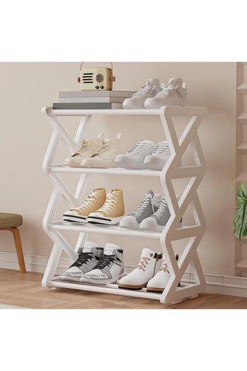 FFD Modern 4-Tier Shoe Rack | Sturdy Plastic Frame, Aluminum Pipe, & Cloth Shelf | Space-Saving