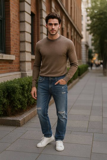 Men's Ripped Detailed Jean Trousers Blue