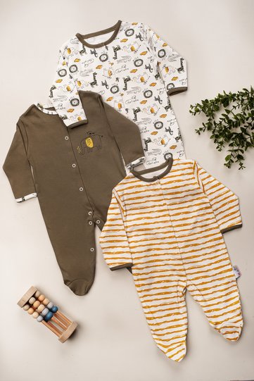 Baby Boy 100% Cotton 3-6-9 Months Safari Patterned Footed Newborn Outfit 3-6-9 Months