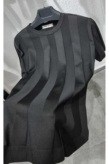Men's Black Soft Textured Crew Neck Knitwear T-Shirt