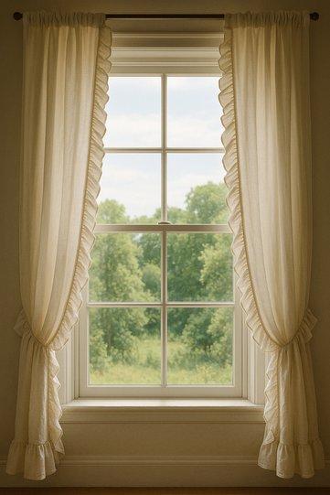 100% Natural Linen Ruffled Curtain Is in Width x Length Format