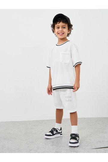 Contrast Tipping Waffle Knit T-Shirt and Shorts Set