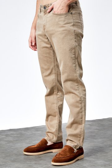 Men's Beige Regular Fit Lycra Jean Tapered Leg Comfortable Cut Jeans Benjami̇n