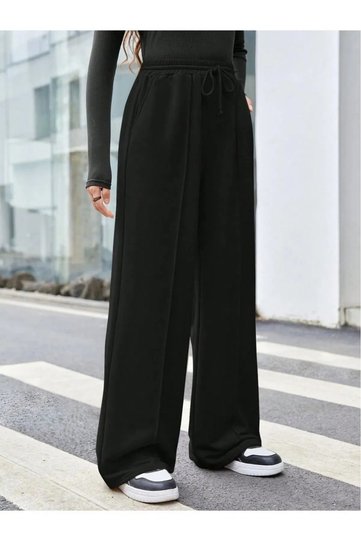 BLACK WIDE-LEG COMFORT SWEATPANTS