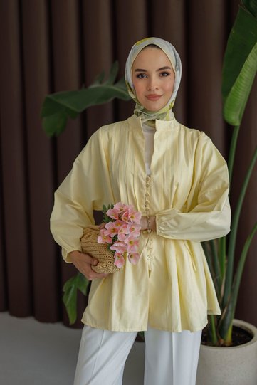 Ribbed Linen Tunic Shirt Quwi̇q - Yellow