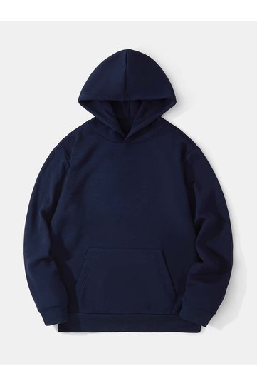 Plain Basic Thick Winter Sweatshirt - Navy Blue Oversize Hooded