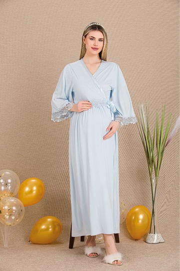Maternity-Pregnant 2-Piece Set with Short Sleeve Nightgown and Dressing Gown