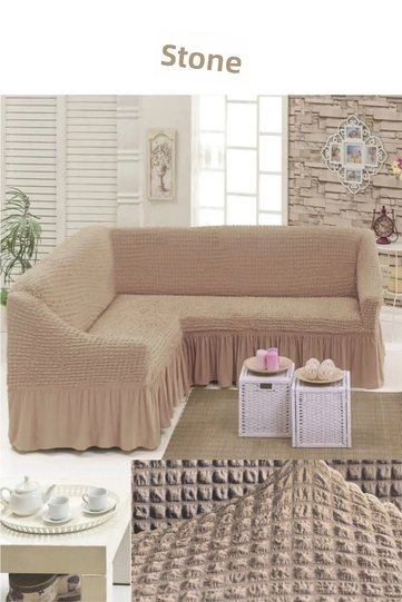 Bürümcük L Corner Sofa Cover. 5-seater skirted stretchy elastic cover with arms. 350 cm