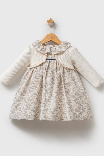 Baby Girl Long Sleeve Floral Knit Holiday Dress 100% Cotton