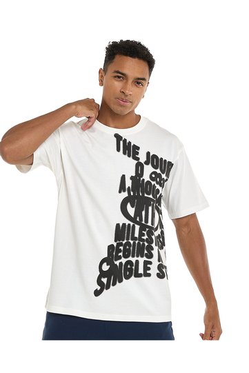 Typography Print T-Shirt with Crew Neck and Short Sleeves