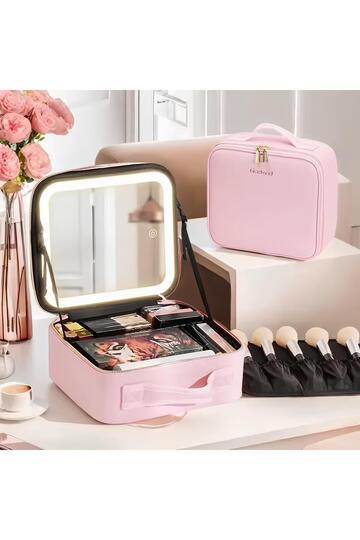 Makeup Bag with Led Lighted Mirror Travel Makeup Bag