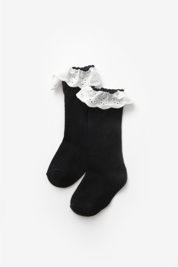 Black Scalloped Girl's Socks