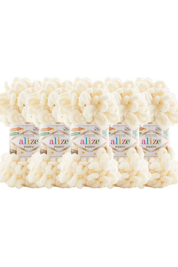 Puffy 5 Pack Hand Knitting Yarn - No Needles - 100g X 5 Pieces - Color No: 01 - Cream