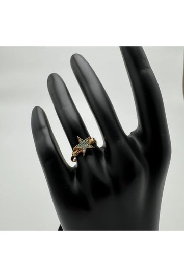 خاتم ذهبي على شكل نجمة زرقاء صيفية - ذهبي
