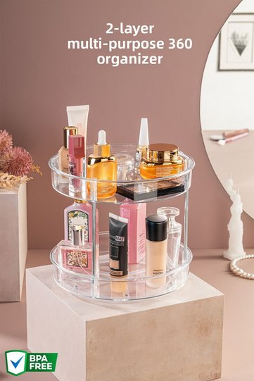 2-Tier, Multi-Purpose, Organizing Rotating Shelf, Transparent, Makeup Organizer