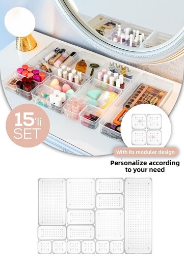 15-Piece Drawer Organizer - Cosmetic Jewelry Accessory Multi-Purpose Organizer Organizer