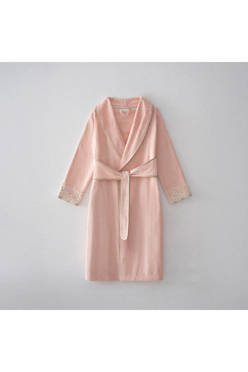 Tuğsen Women's Bathrobe 100% Organic Cotton Laced Powder