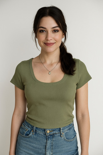 Short Sleeve Front Back Square Collar Crop