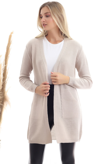Women's Pocketed Long Sleeve Knitwear Cardigan Beige