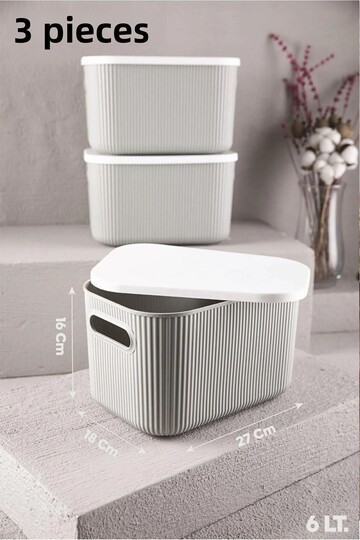 3 Pieces Storage 6lt Gray Organizer Storage Box Toy Hobby Decorative Box with Lid