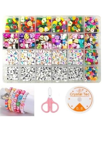 Letter Beads Fimo Figure Beads (100 Pcs) and Fimo Beads Jewelry Making Kit