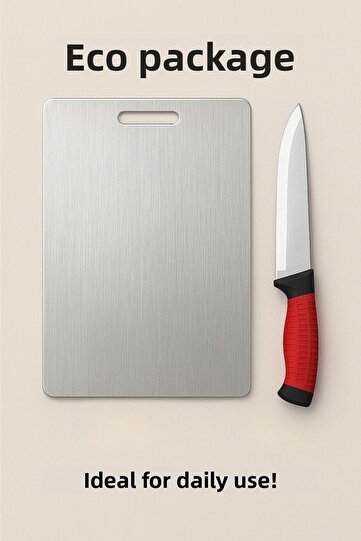 Eco Kitchen Set of 2 |   24X34 cm Stainless Steel Cutting Board+ 28 cm Chef Knife