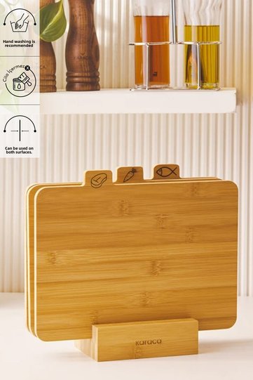 Triple 4 Piece Footed Bamboo Cutting Board Set 28 Cm