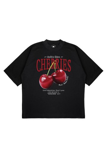 Unisex Oversize Cherries Printed Boxy Fit Thick Fabric (240Gsm) T-Shirt