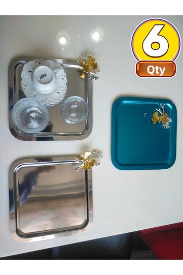 Stainless Steel Square Model 6-Piece Coffee Tray with Butterfly Accessories Luxury Presentation